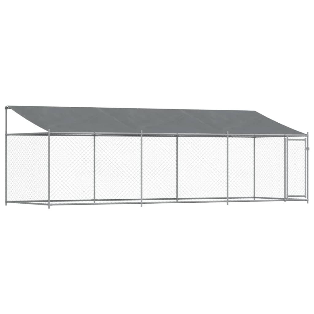 Dog Cage with Roof and Door Gray 19.7'x6.6'x6.6'Galvanized Steel