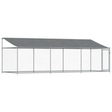 Dog Cage with Roof and Door Gray 19.7'x6.6'x6.6'Galvanized Steel