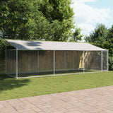 Dog Cage with Roof and Door Gray 19.7'x6.6'x6.6'Galvanized Steel