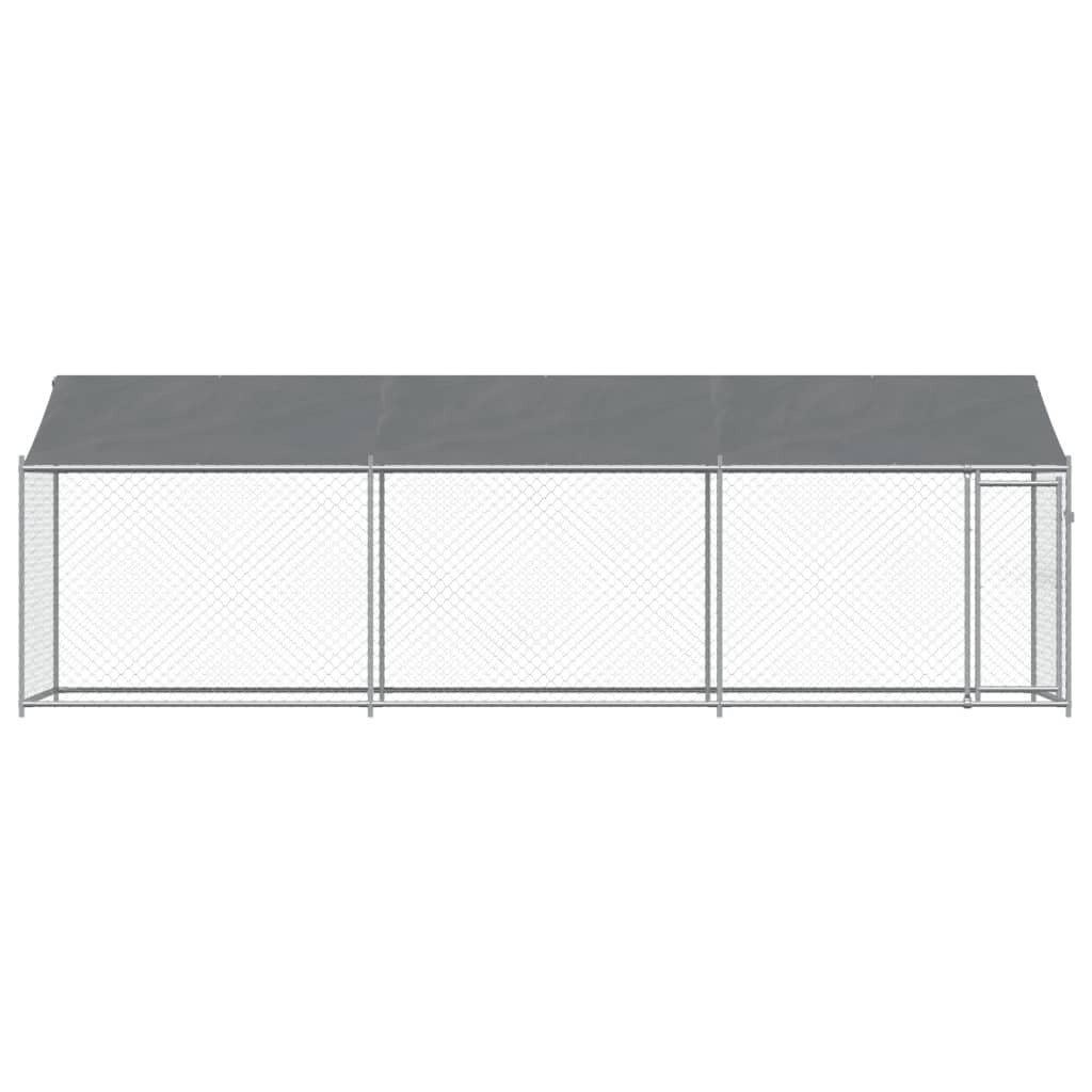 Dog Cage with Roof and Door Gray 19.7'x6.6'x6.6'Galvanized Steel