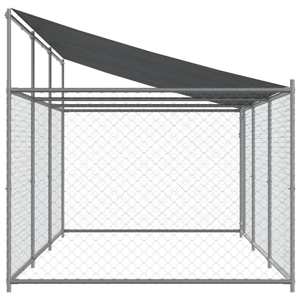 Dog Cage with Roof and Door Gray 19.7'x6.6'x6.6'Galvanized Steel