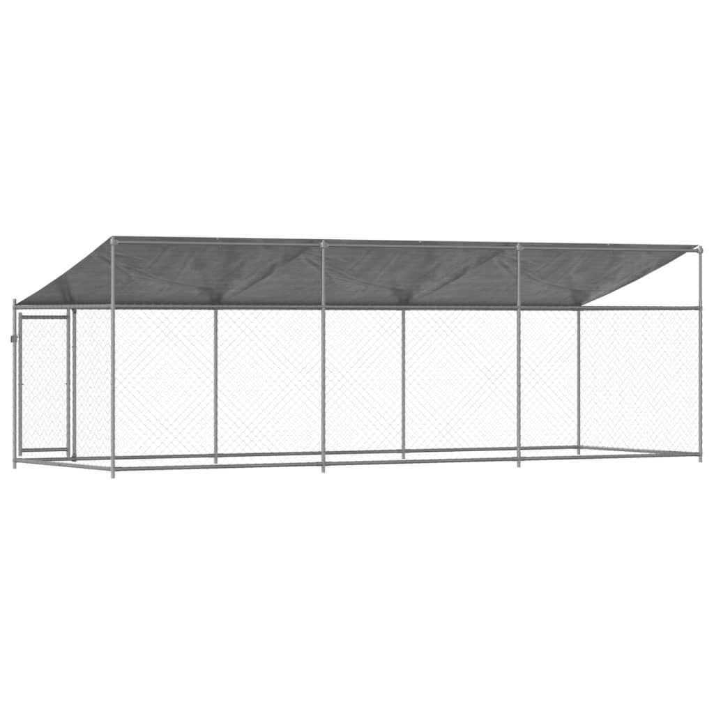 Dog Cage with Roof and Door Gray 19.7'x6.6'x6.6'Galvanized Steel