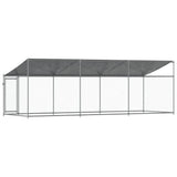Dog Cage with Roof and Door Gray 19.7'x6.6'x6.6'Galvanized Steel