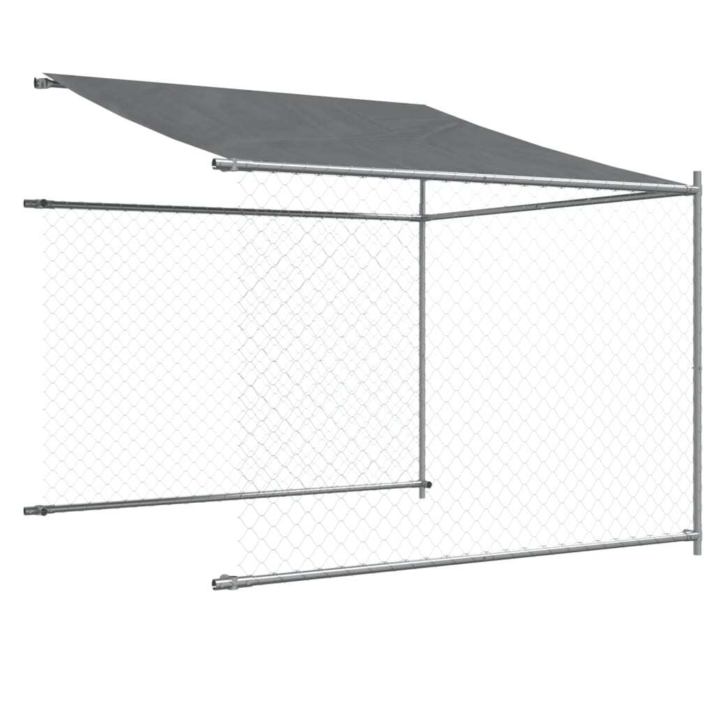 Dog Cage with Roof and Door Gray 19.7'x6.6'x6.6'Galvanized Steel