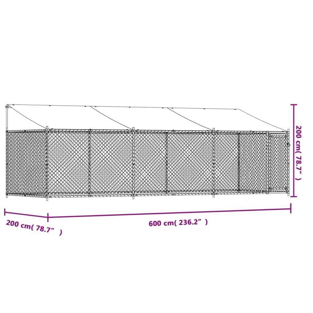 Dog Cage with Roof and Door Gray 19.7'x6.6'x6.6'Galvanized Steel