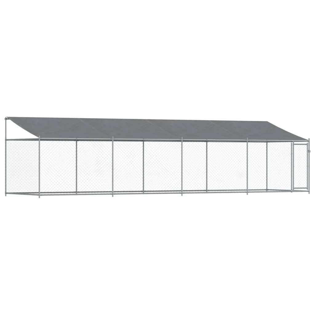 Dog Cage with Roof and Door Gray 26.2'x6.6'x6.6'Galvanized Steel