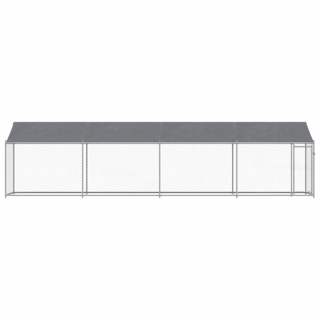 Dog Cage with Roof and Door Gray 26.2'x6.6'x6.6'Galvanized Steel