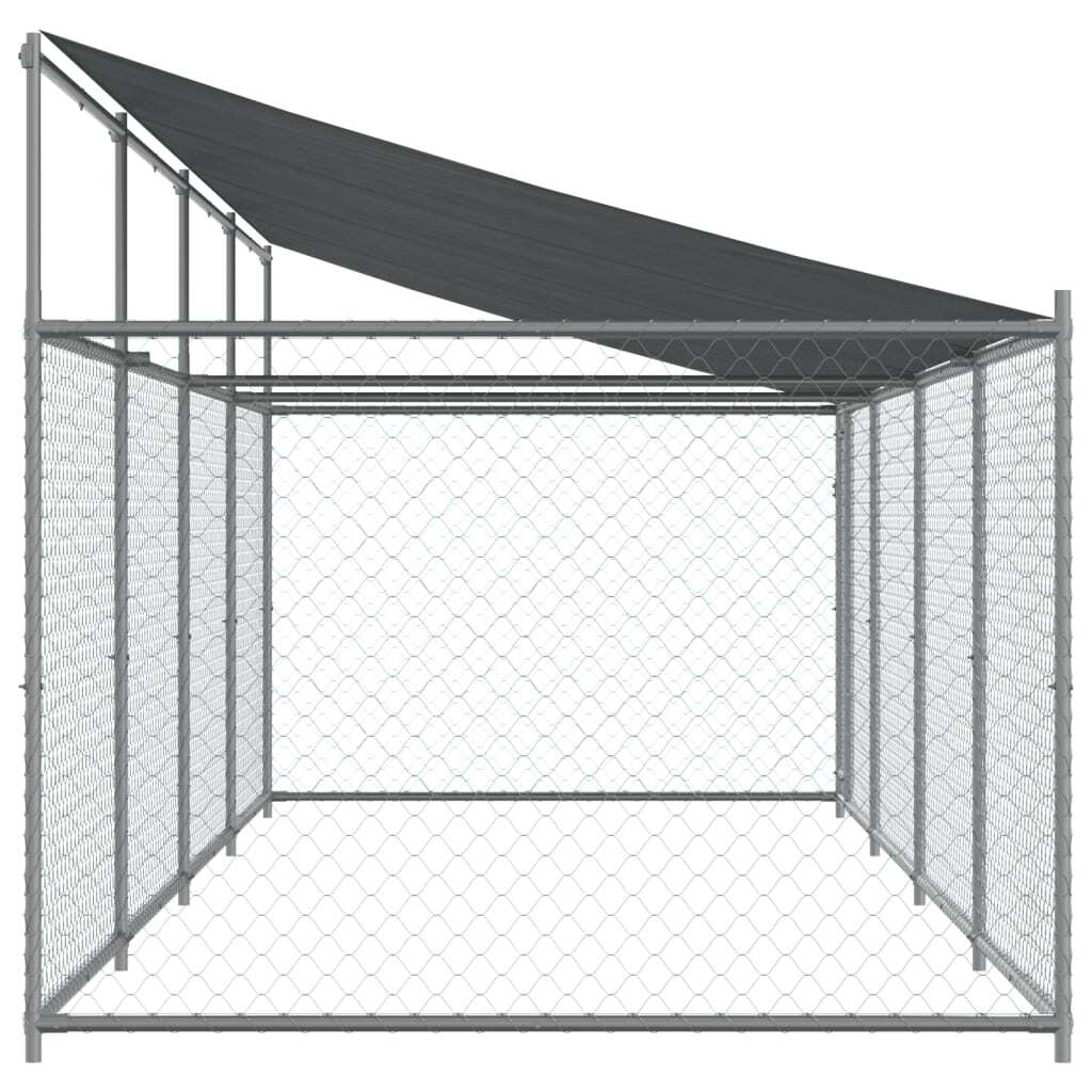 Dog Cage with Roof and Door Gray 26.2'x6.6'x6.6'Galvanized Steel
