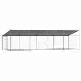 Dog Cage with Roof and Door Gray 26.2'x6.6'x6.6'Galvanized Steel
