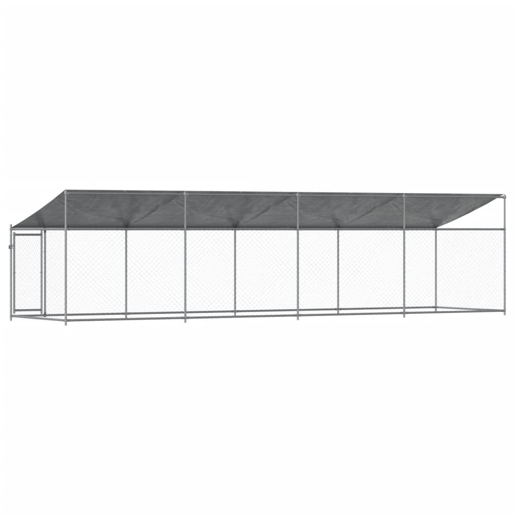 Dog Cage with Roof and Door Gray 26.2'x6.6'x6.6'Galvanized Steel