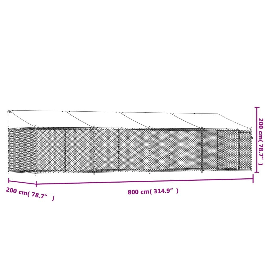 Dog Cage with Roof and Door Gray 26.2'x6.6'x6.6'Galvanized Steel
