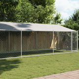 Dog Cage with Roof and Door Gray 26.2'x6.6'x6.6'Galvanized Steel