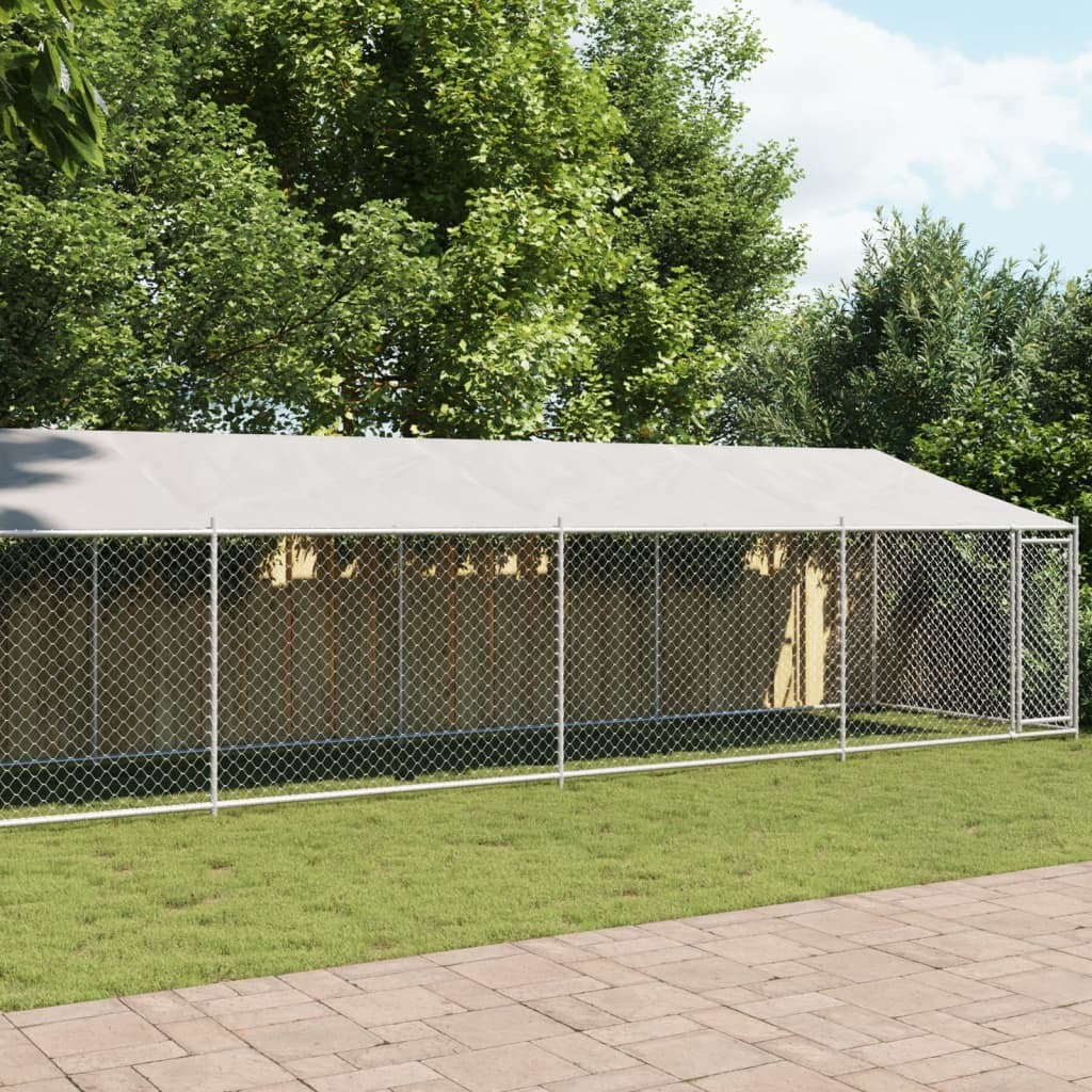 Dog Cage with Roof and Door Gray 32.8'x6.6'x6.6'Galvanized Steel