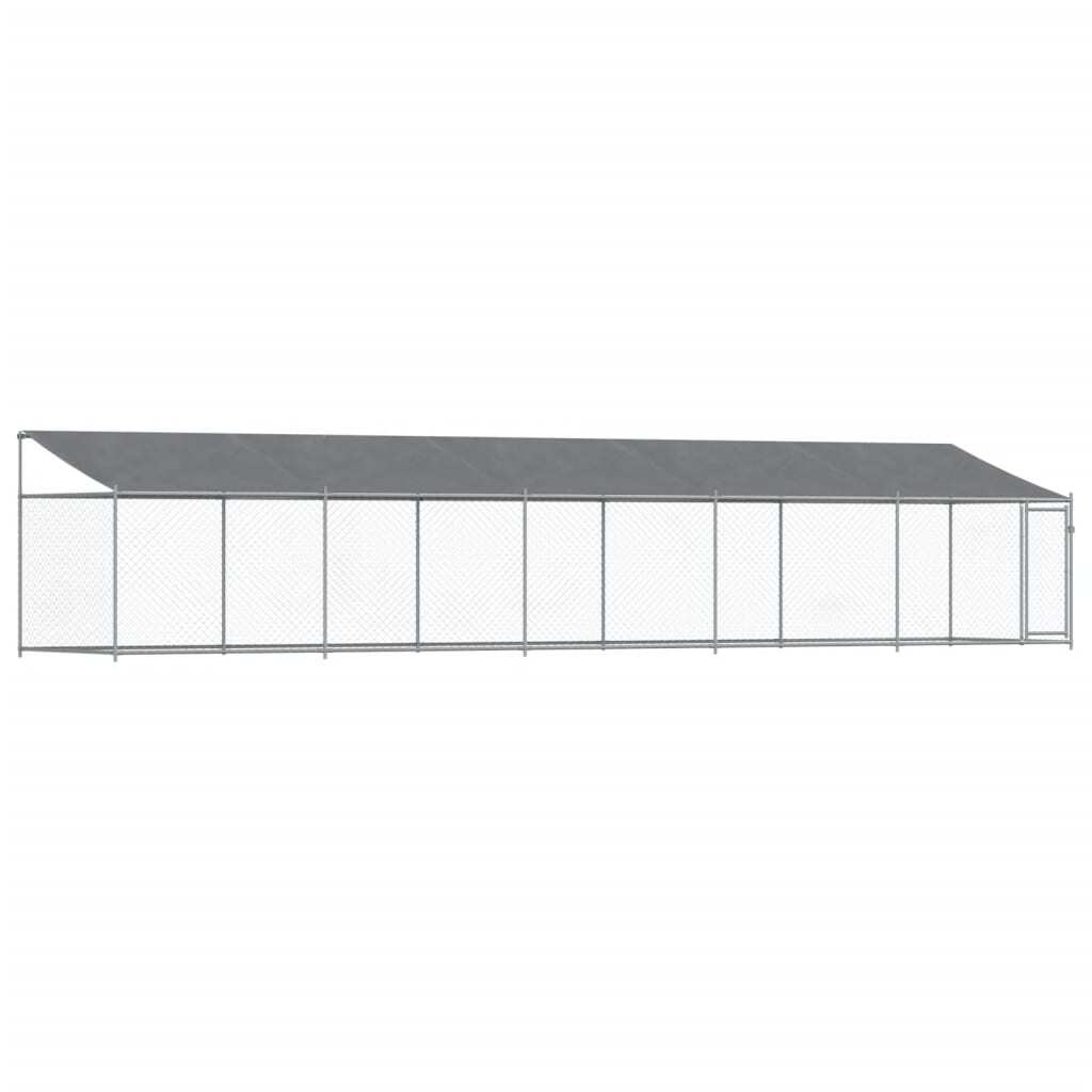 Dog Cage with Roof and Door Gray 32.8'x6.6'x6.6'Galvanized Steel