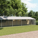 Dog Cage with Roof and Door Gray 32.8'x6.6'x6.6'Galvanized Steel
