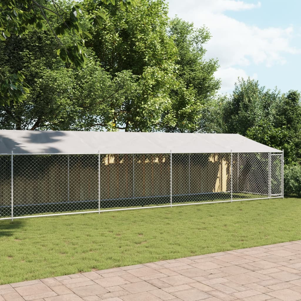 Dog Cage with Roof and Door Gray 32.8'x6.6'x6.6'Galvanized Steel