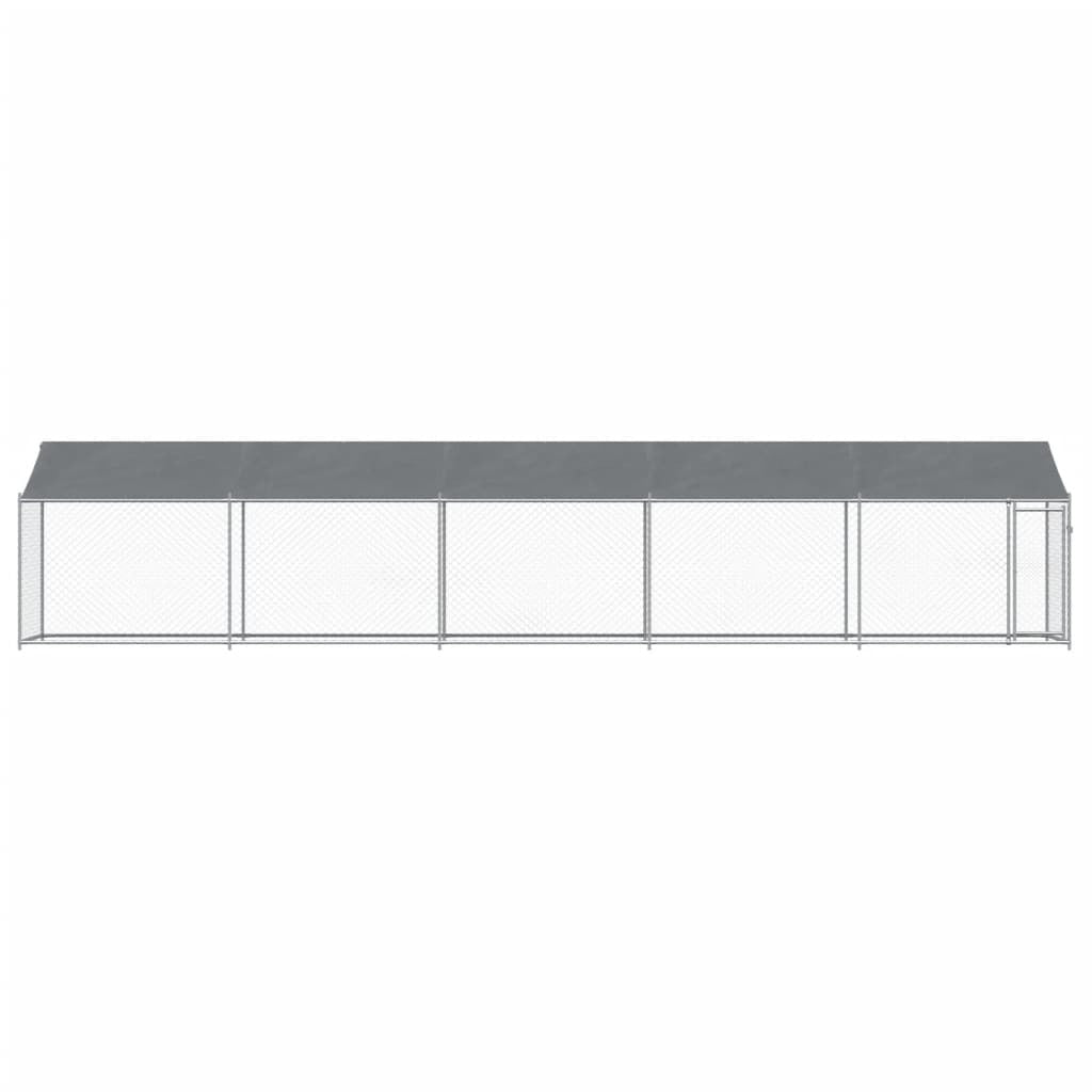 Dog Cage with Roof and Door Gray 32.8'x6.6'x6.6'Galvanized Steel