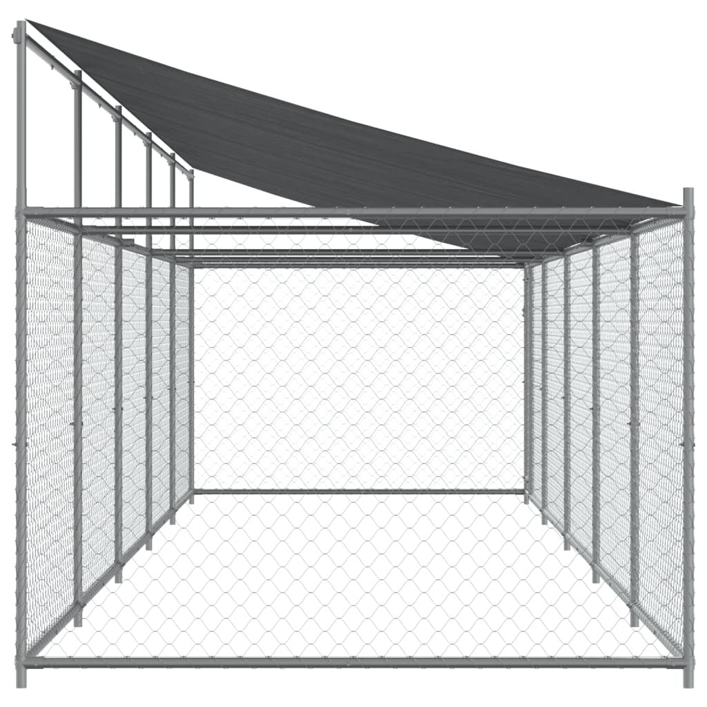 Dog Cage with Roof and Door Gray 32.8'x6.6'x6.6'Galvanized Steel