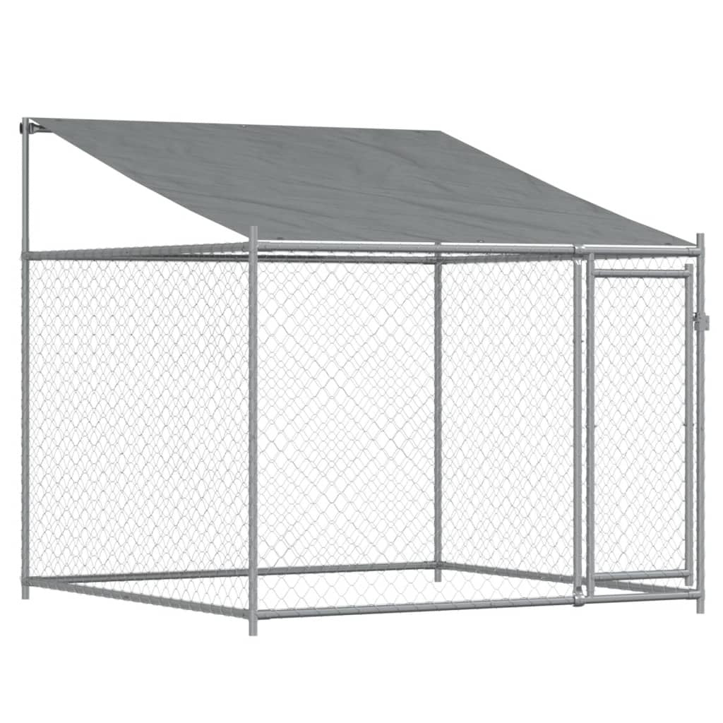 Dog Cage with Roof and Door Gray 32.8'x6.6'x6.6'Galvanized Steel
