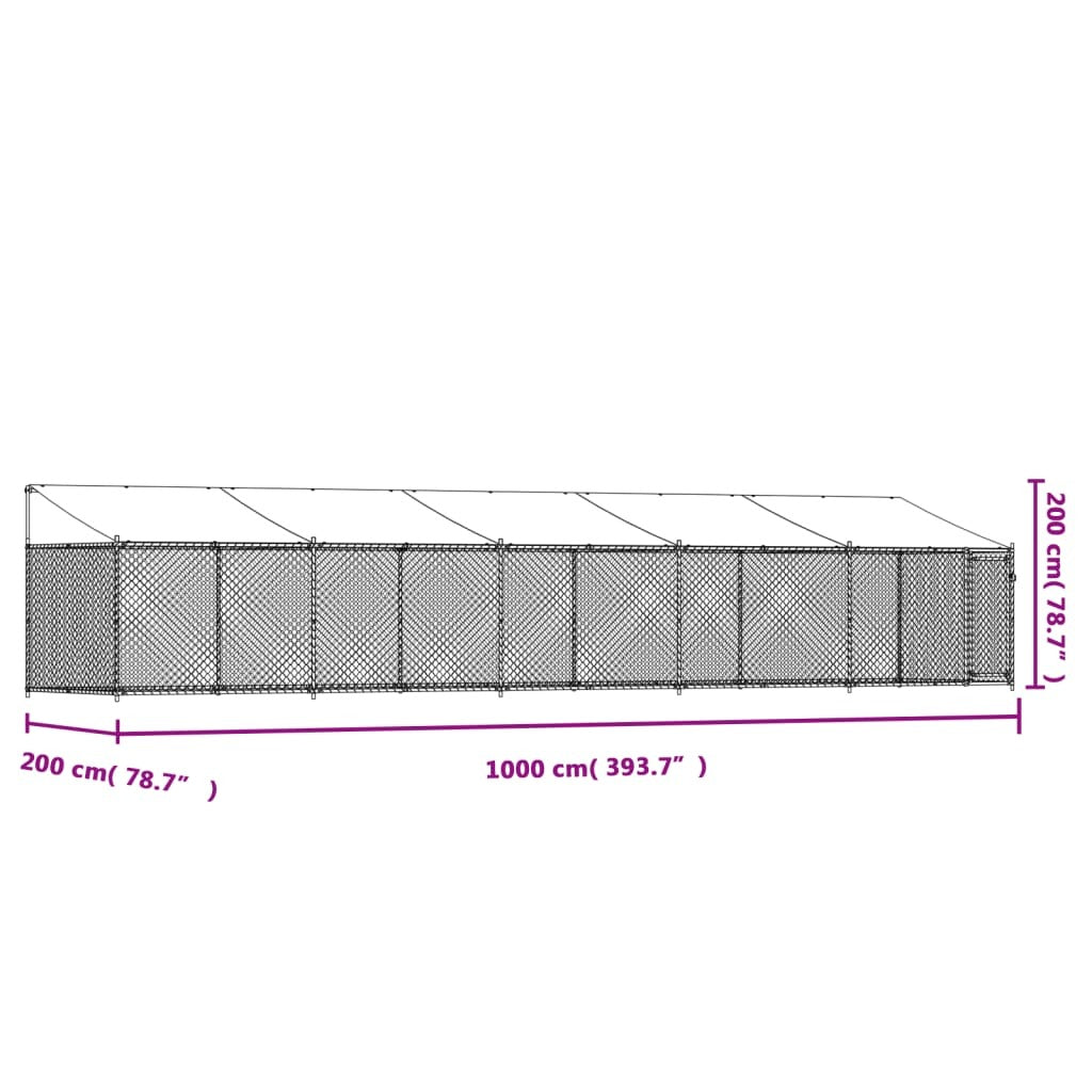 Dog Cage with Roof and Door Gray 32.8'x6.6'x6.6'Galvanized Steel