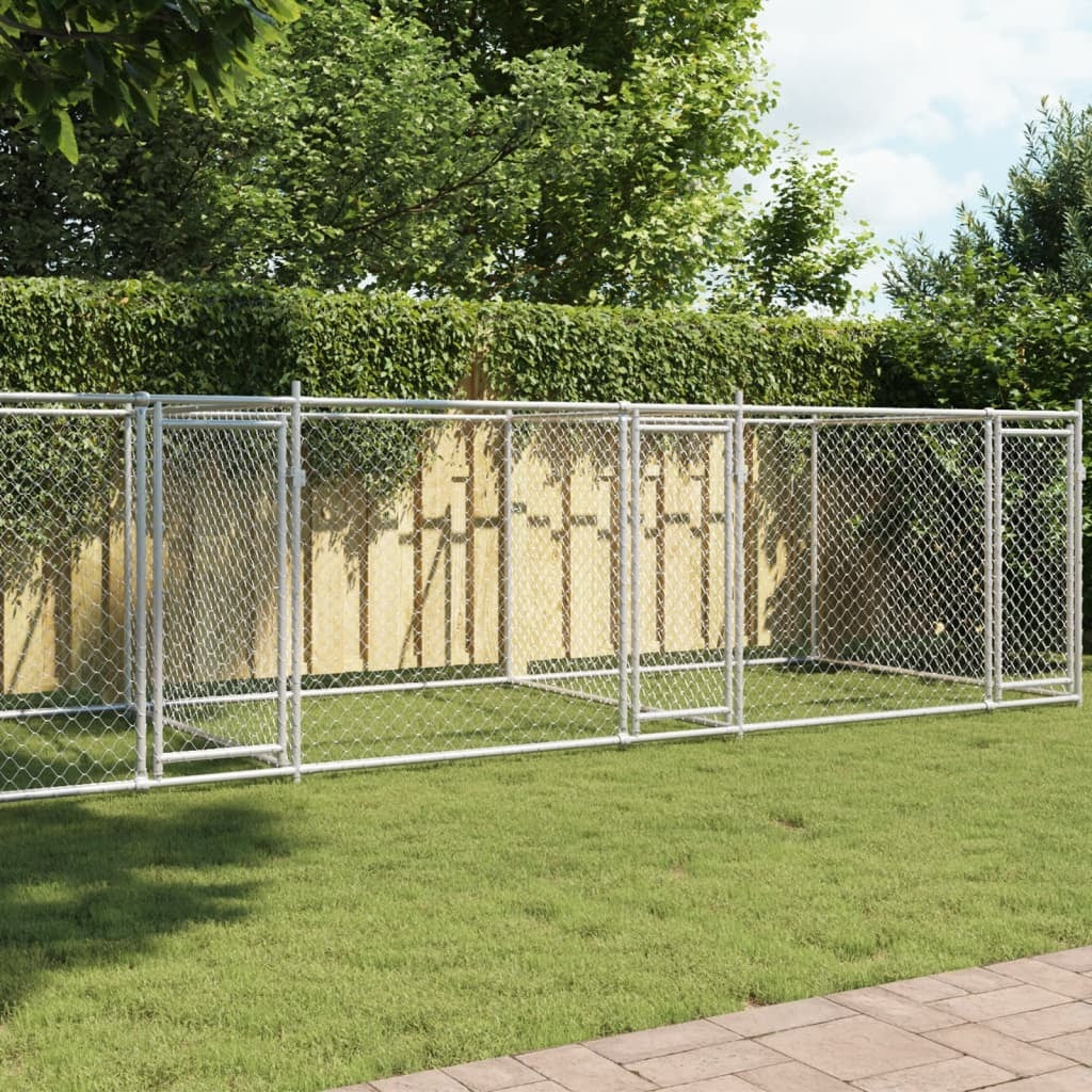 Dog Cage with Doors Gray 26.2'x6.6'x4.9'Galvanized Steel