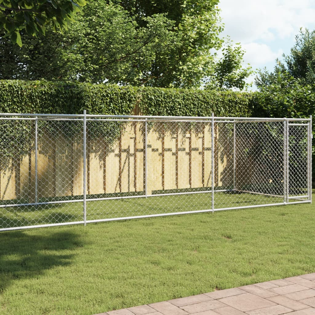 Dog Cage with Door Gray 26.2'x6.6'x4.9'Galvanized Steel