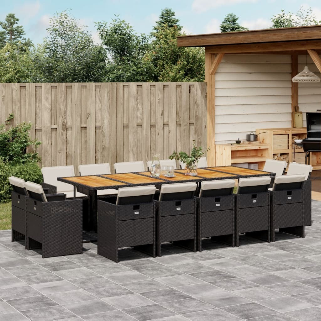 Garden Dining Set Black and brown, Cream white cushions