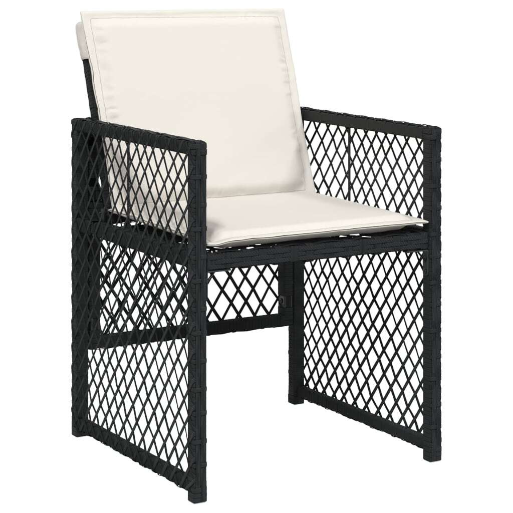 Garden Dining Set Black, Cream White PE Rattan, Steel, Acacia Wood