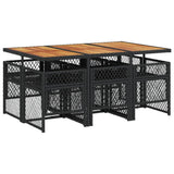 Garden Dining Set Black, Cream White PE Rattan, Steel, Acacia Wood