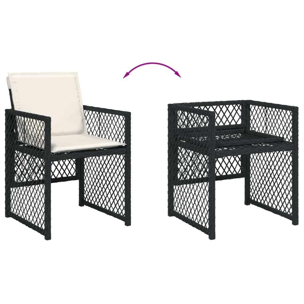 Garden Dining Set Black, Cream White PE Rattan, Steel, Acacia Wood