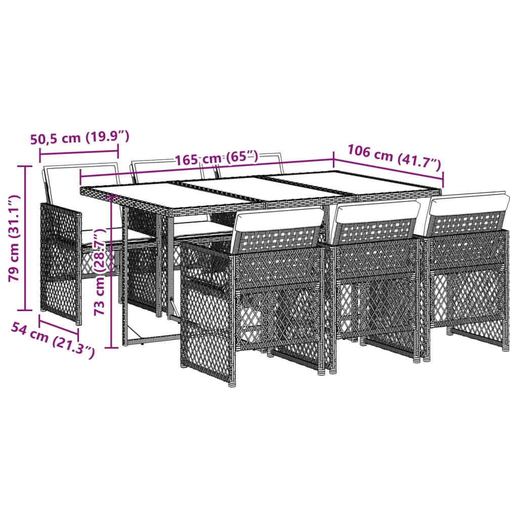Garden Dining Set Black, Cream White PE Rattan, Steel, Acacia Wood