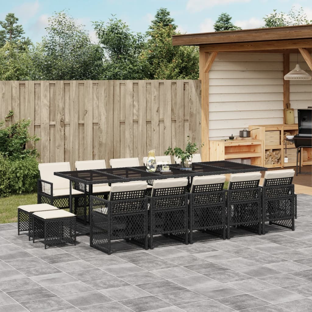 Garden Dining Set Black PE Rattan Large Foldable