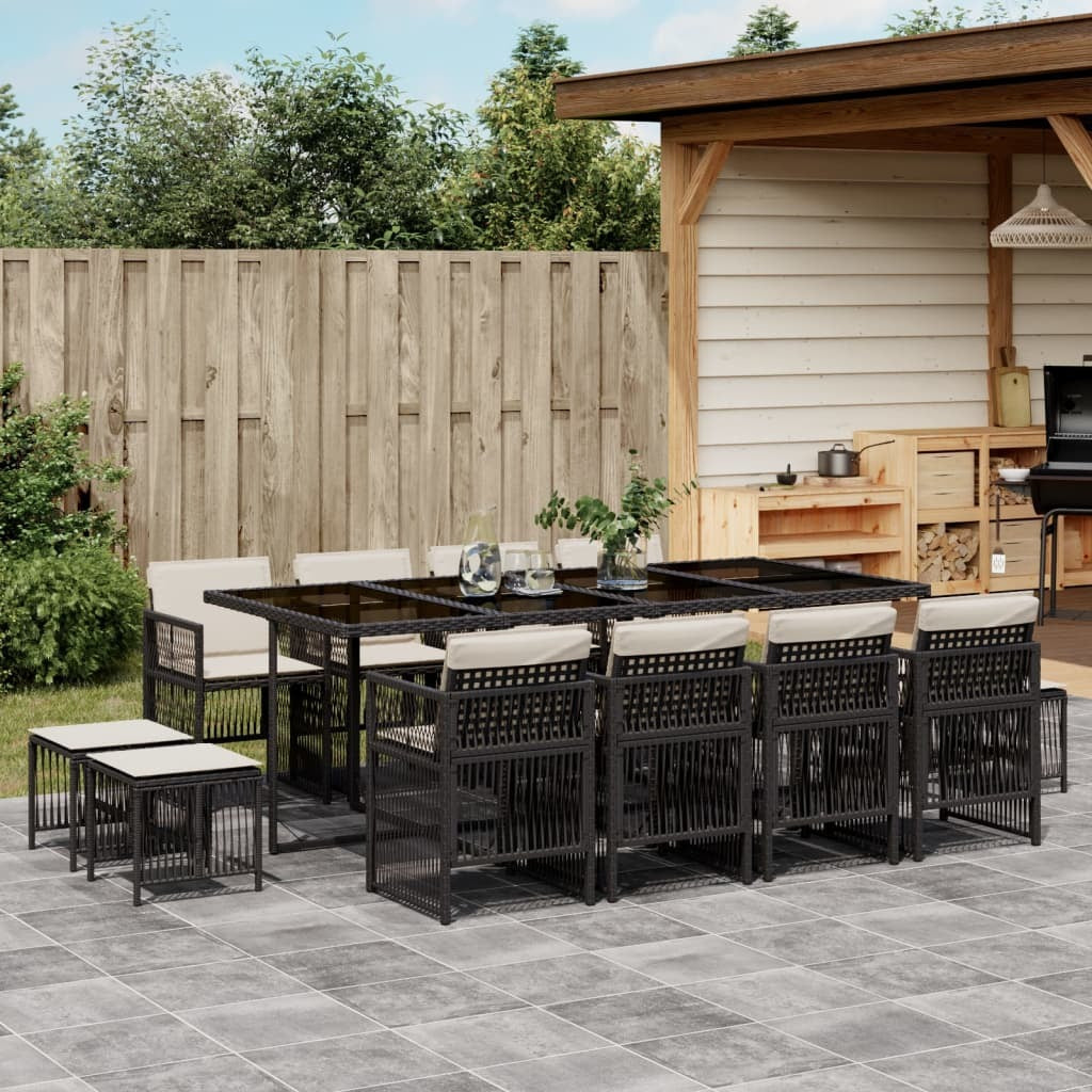 Garden Dining Set Black and Cream White