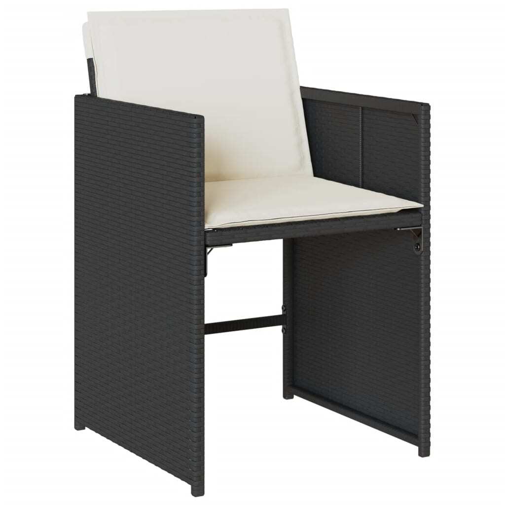 7 Piece Patio Dining Set with Cushions Black Poly Rattan