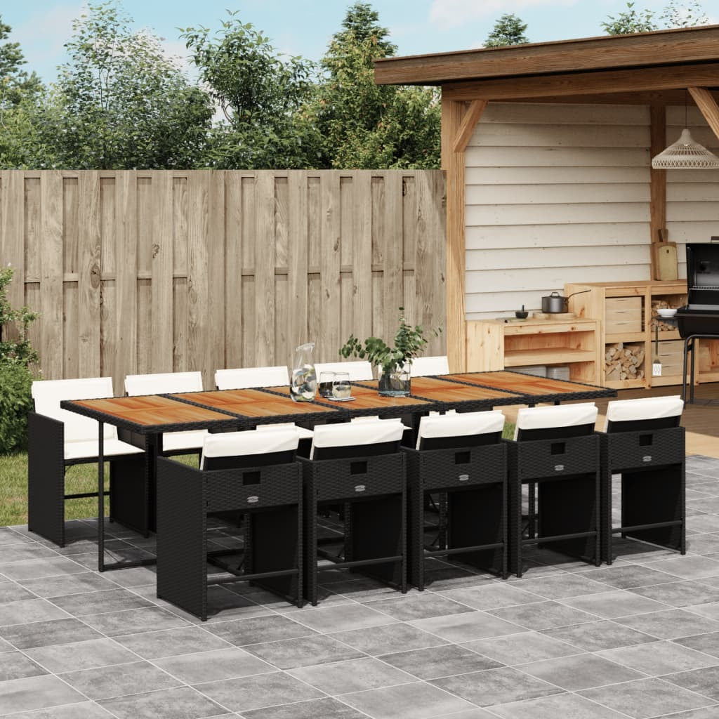 11 Piece Patio Dining Set with Cushions Black Poly Rattan