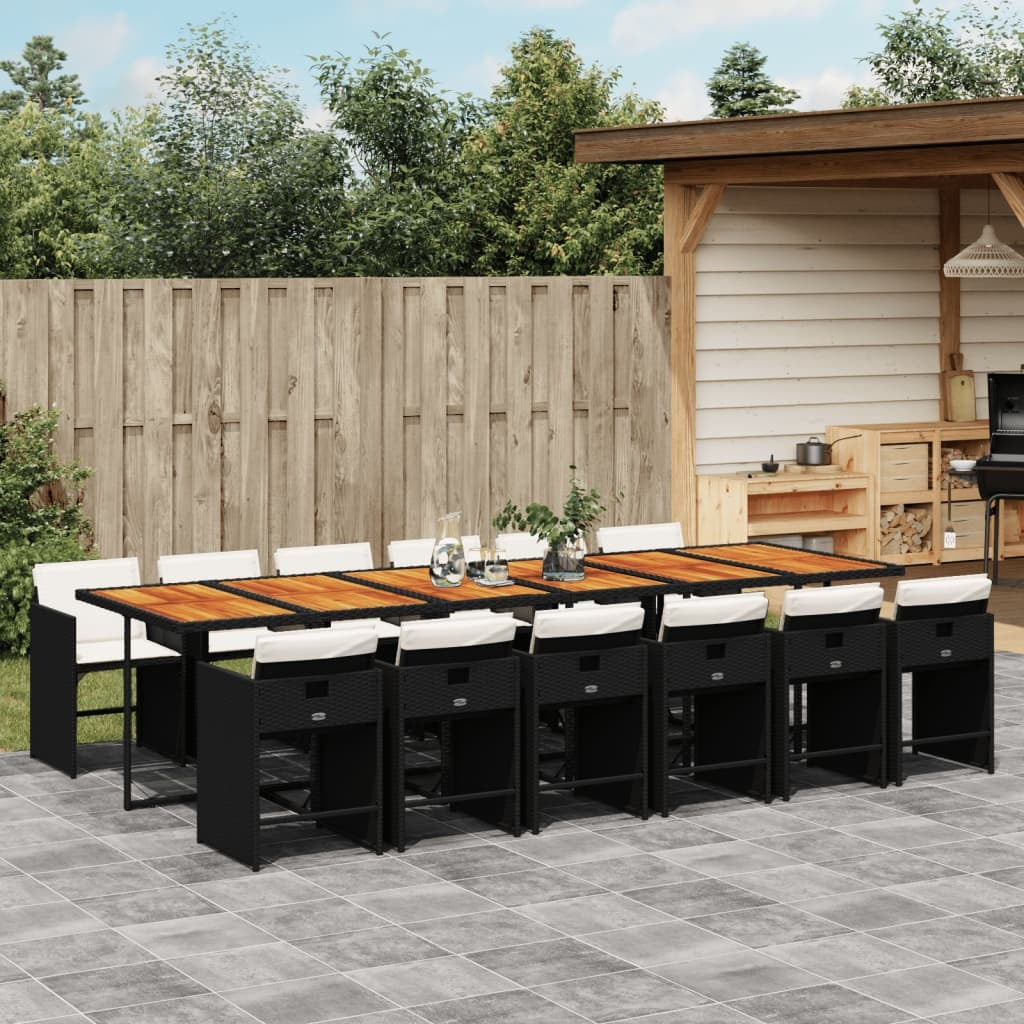 13 Piece Patio Dining Set with Cushions Black Poly Rattan