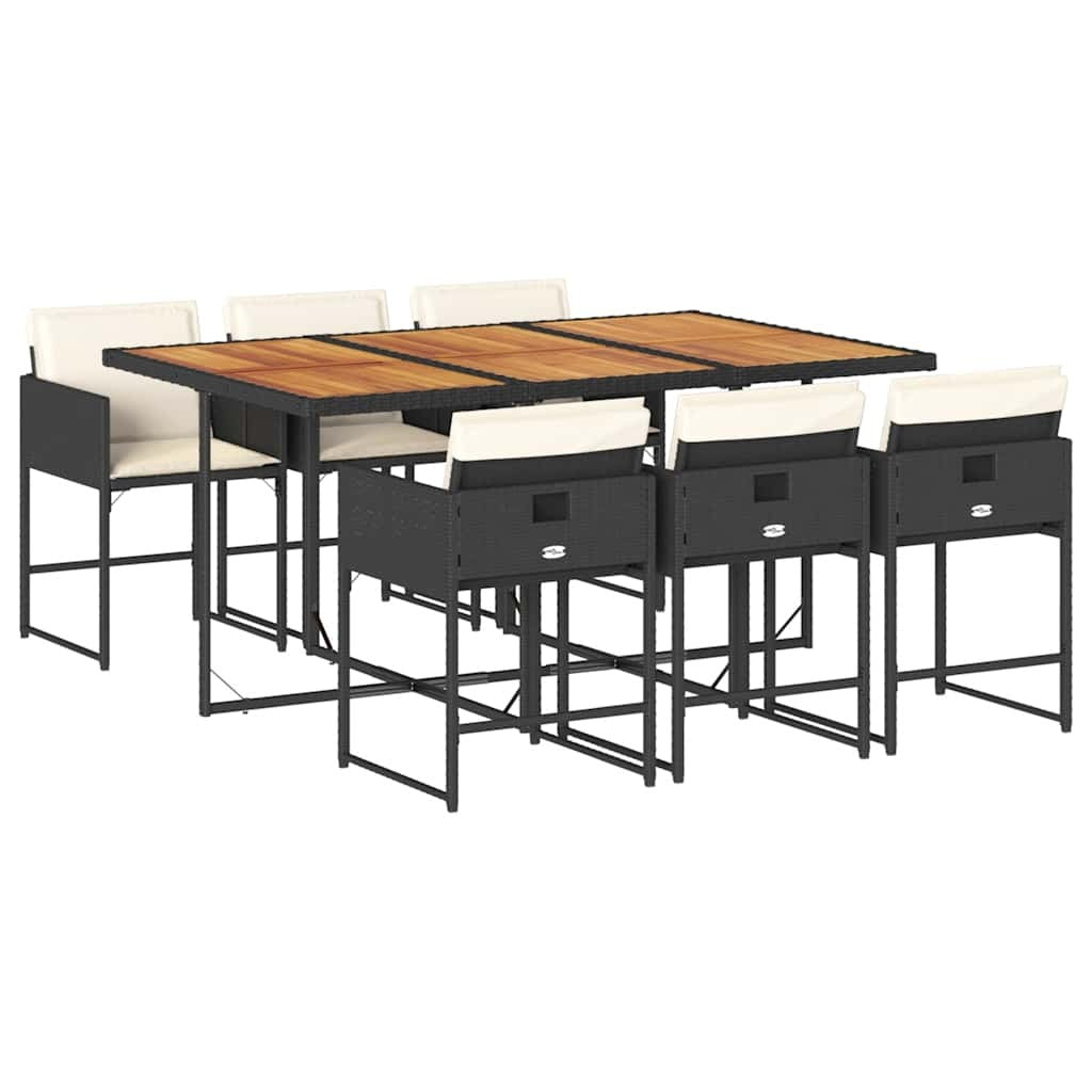 7 Piece Patio Dining Set with Cushions Black Poly Rattan