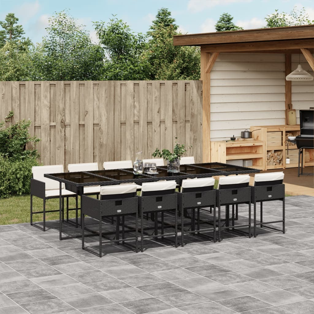 11 Piece Patio Dining Set with Cushions Black Poly Rattan