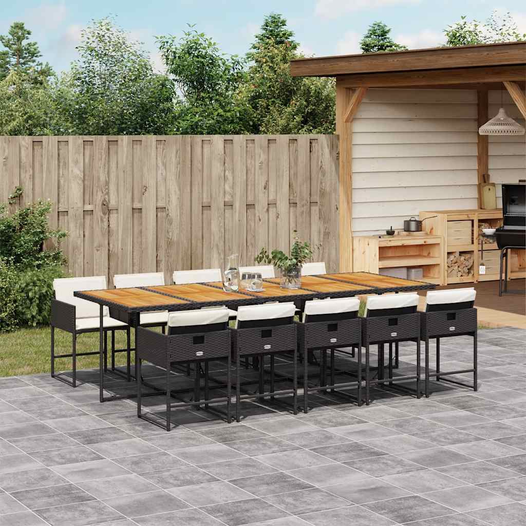 11 Piece Patio Dining Set with Cushions Black Poly Rattan