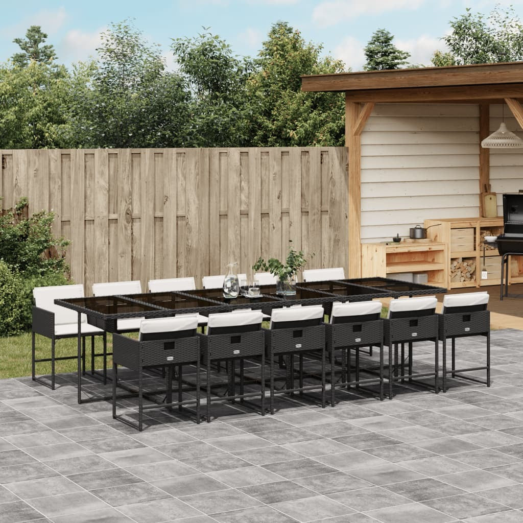 13 Piece Patio Dining Set with Cushions Black Poly Rattan