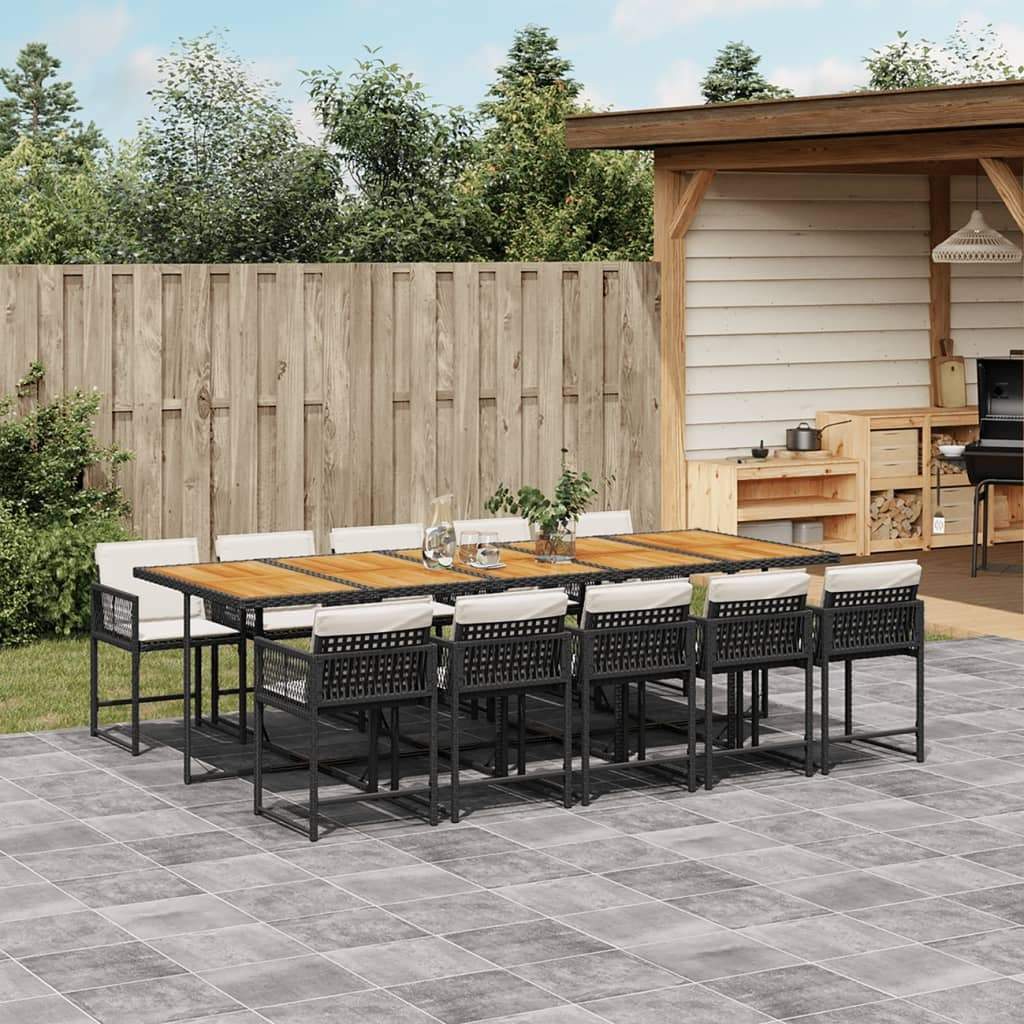 11 Piece Patio Dining Set with Cushions Black Poly Rattan