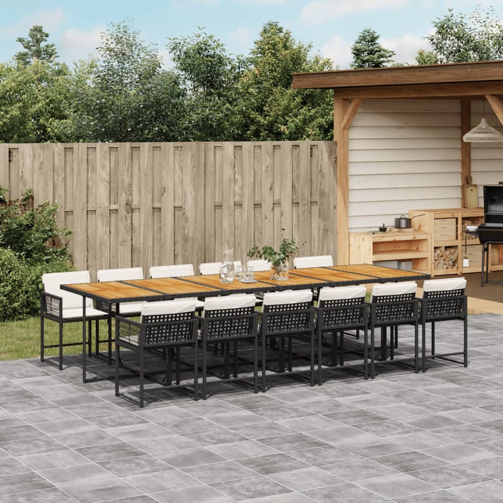13 Piece Patio Dining Set with Cushions Black Poly Rattan