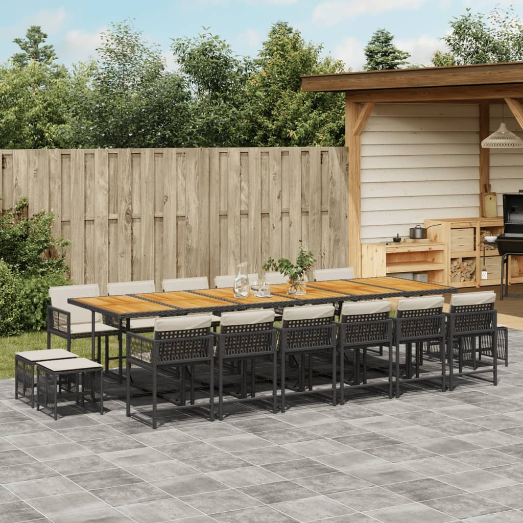 Garden Dining Set Black and Cream White