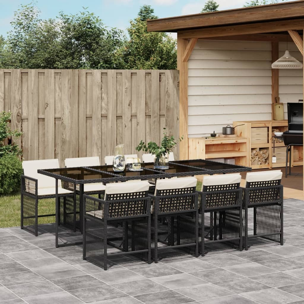 Garden Dining Set Black Poly Rattan 9 Piece