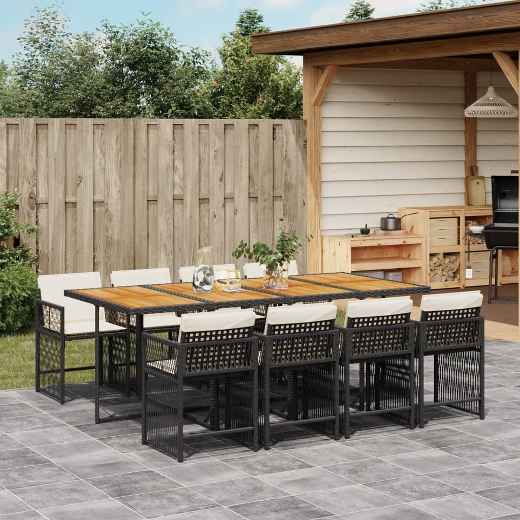 Garden Dining Set Black table and chairs, cream white cushions