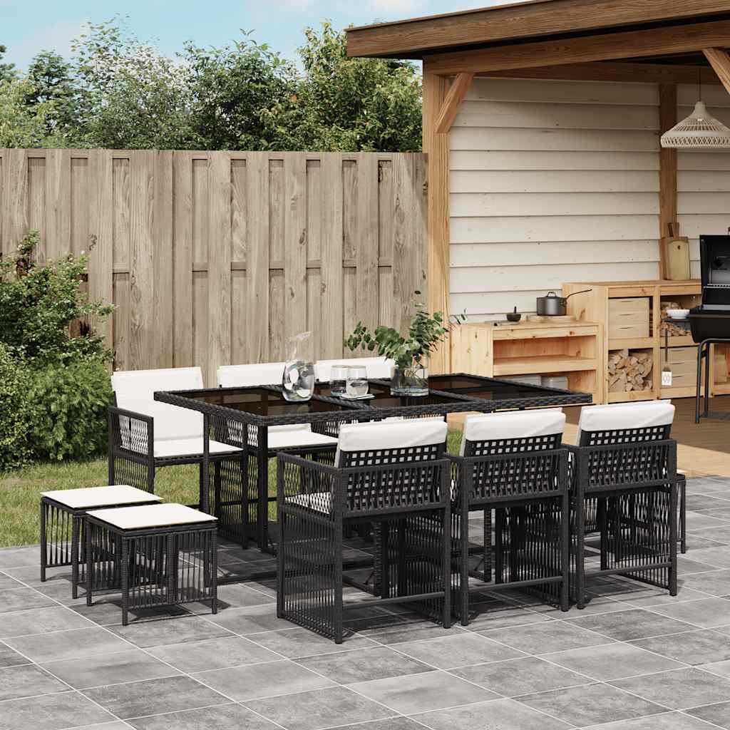 Garden Dining Set Black, Cream White