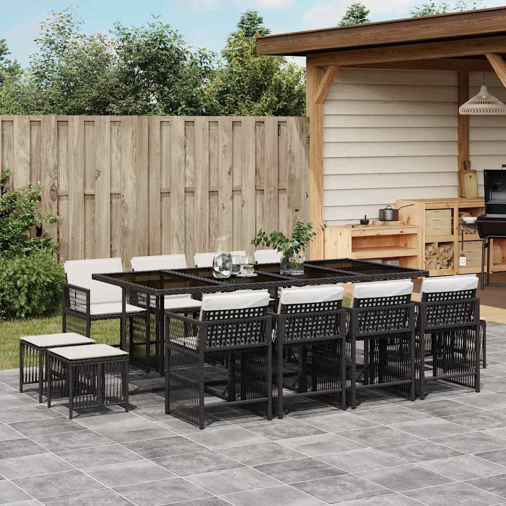 Garden Dining Set Black PE Rattan Large Collapsible