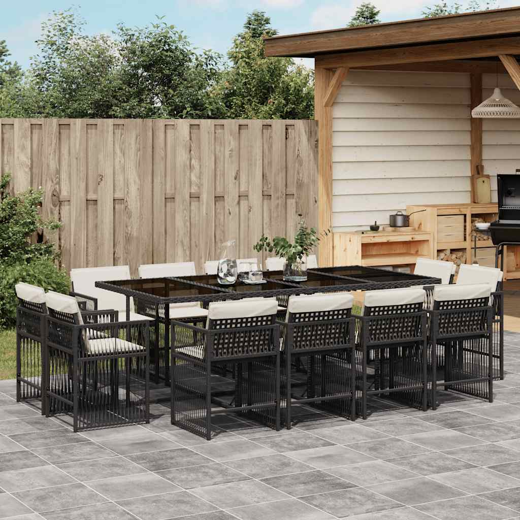 Garden Dining Set Black and Cream White