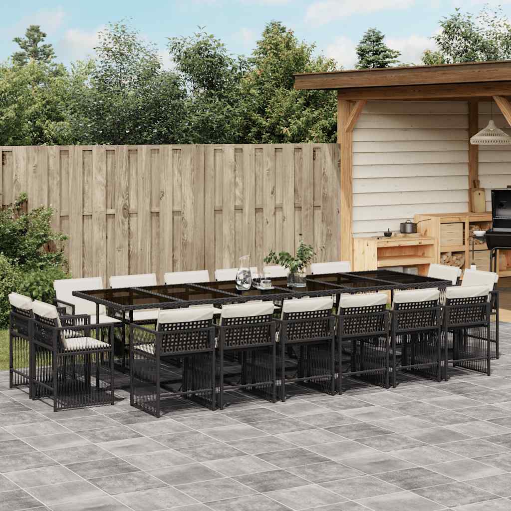 Garden Dining Set Black PE Rattan Large Adjustable Armrests