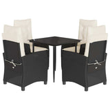 5 Piece Patio Dining Set with Cushions Black Poly Rattan